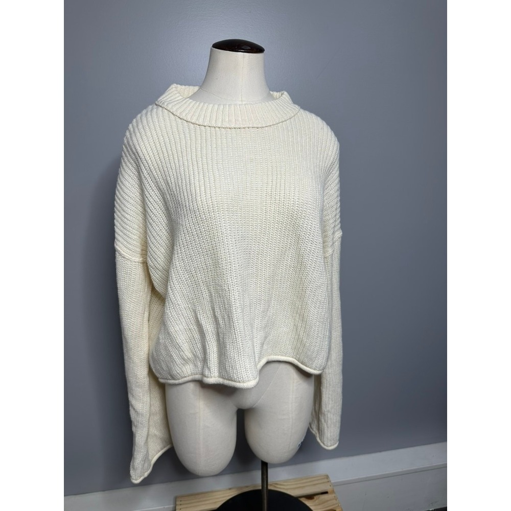 Wild Fable Cream Shaker Stitch Cropped Sweater XXL Off White Ribbed Pullover